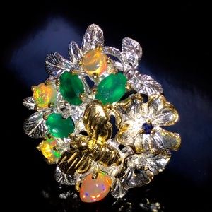 Unique Sterling Silver Ring with Gemstones